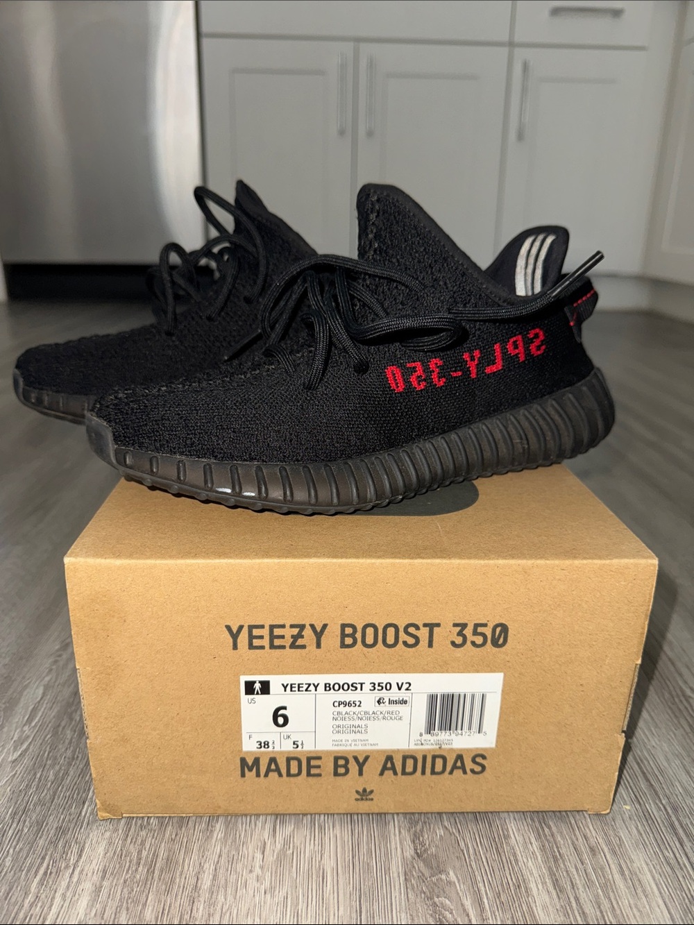 adidas Kids Yeezy Boost 350 V2 Black with Red Stripe
